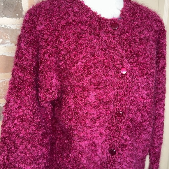 Clifford & Wills Mohair Cranberry Aubergine Cardigan Fuzzy Marled Boucle - Picture 3 of 13